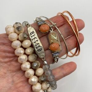 Bundle Of 6 Bracelets Lot Copper Silver Alex & Ani Glass Beads